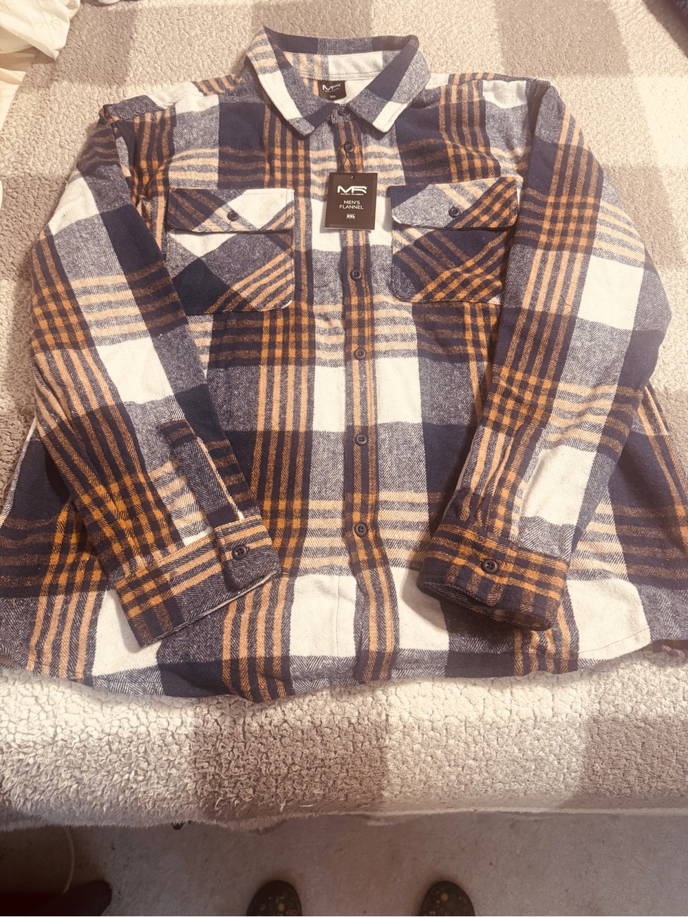 Men's Casual Plaid Button-Down Shirt Jacket in Navy, White & Tan - SD Collection